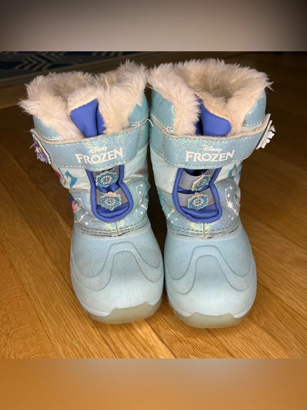Frozen Snow Boots, Little Girl Size 11, Elsa, Anna, Light up, Blue, Hook & Loop